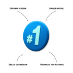 Pet crate accessories blue number one crate charm features benefits callout Crate Charms snap-on decoration