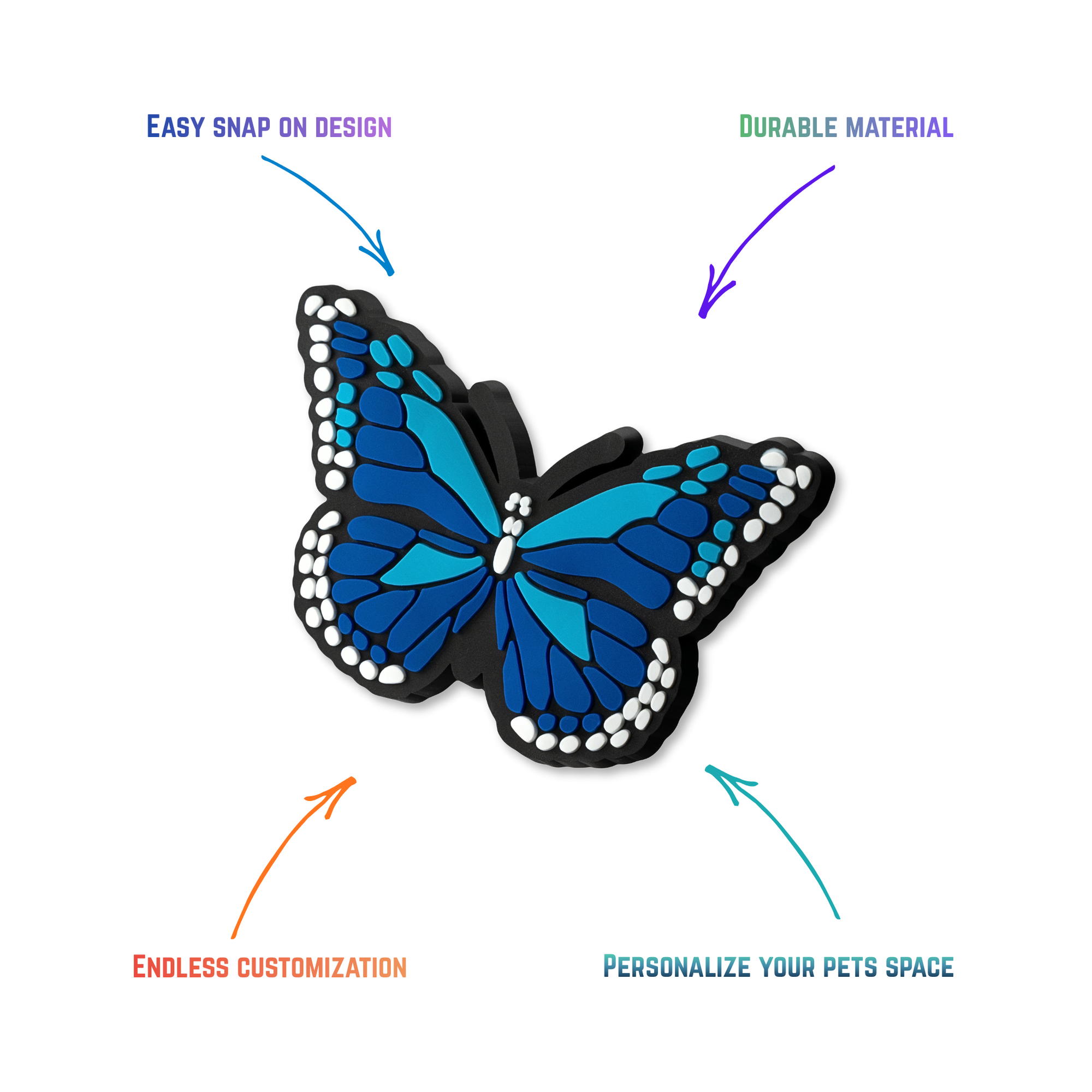 Blue butterfly snap-on charm features: easy attachment and durable construction