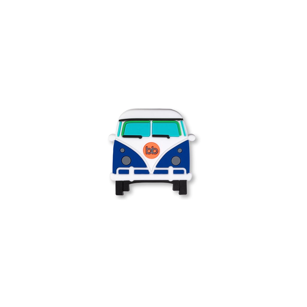 blue and white minivan crate charm front
