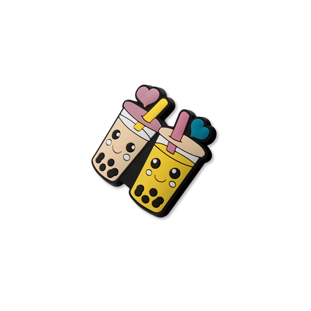 Boba tea crate charms shown at angle with dimensional design