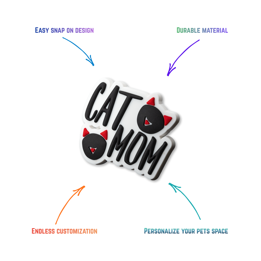 Cat Mom snap-on crate charm with easy attachment and durable construction