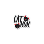 Cat Mom decorative charm with black lettering and red cat ear accents
