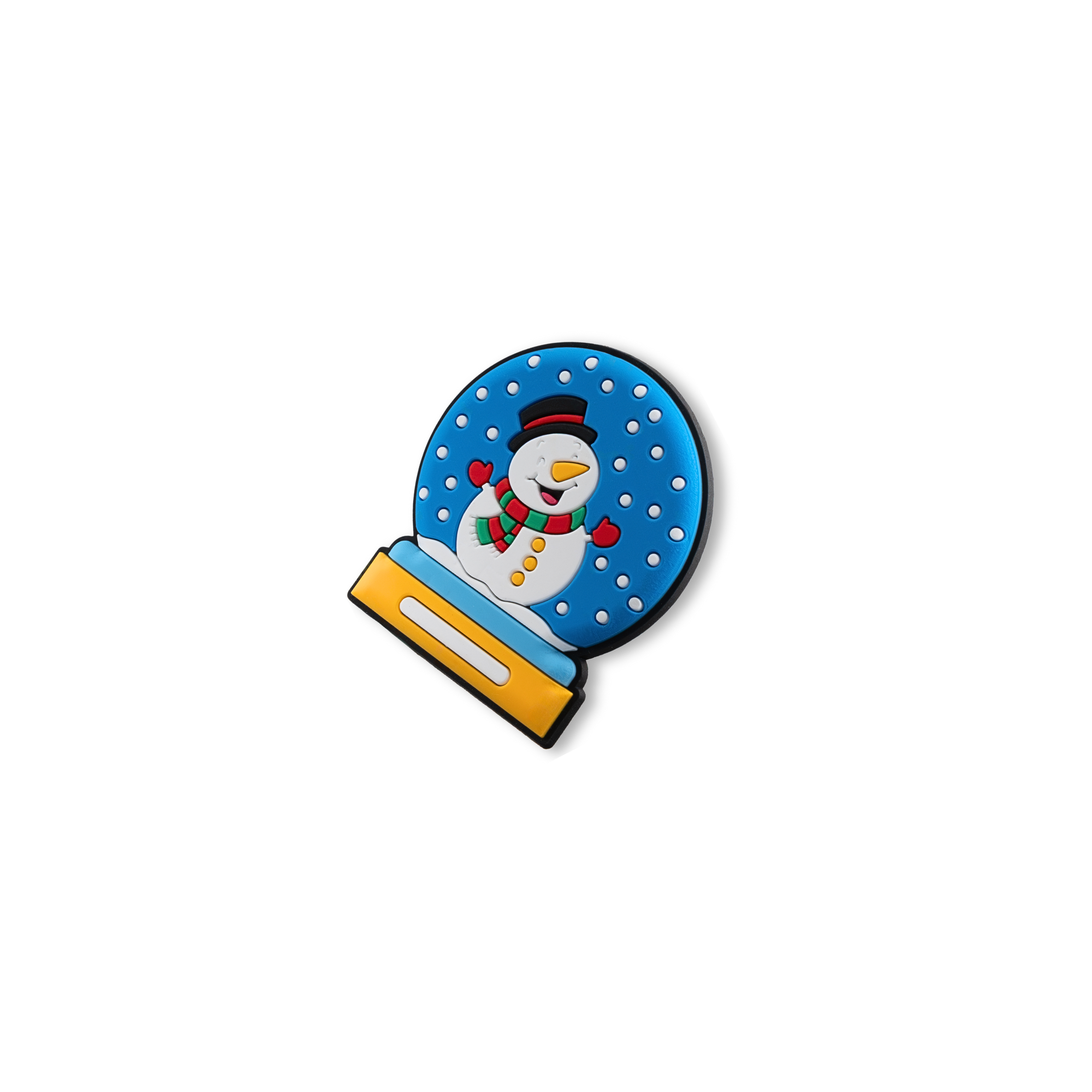 Side view of festive globe snowman charm holiday snap-on pet crate decoration
