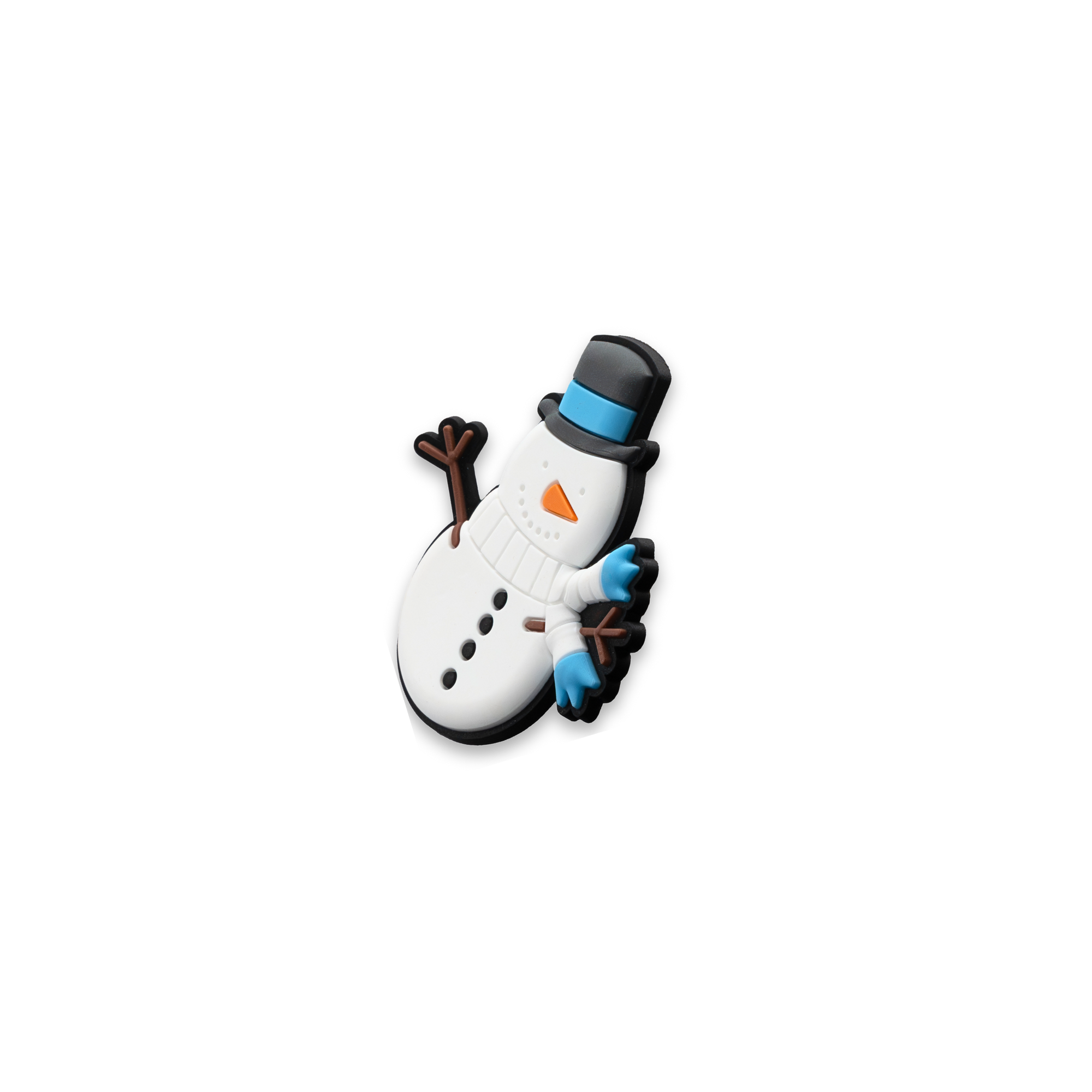 Side view of blue hat snowman charm holiday snap-on pet crate decor