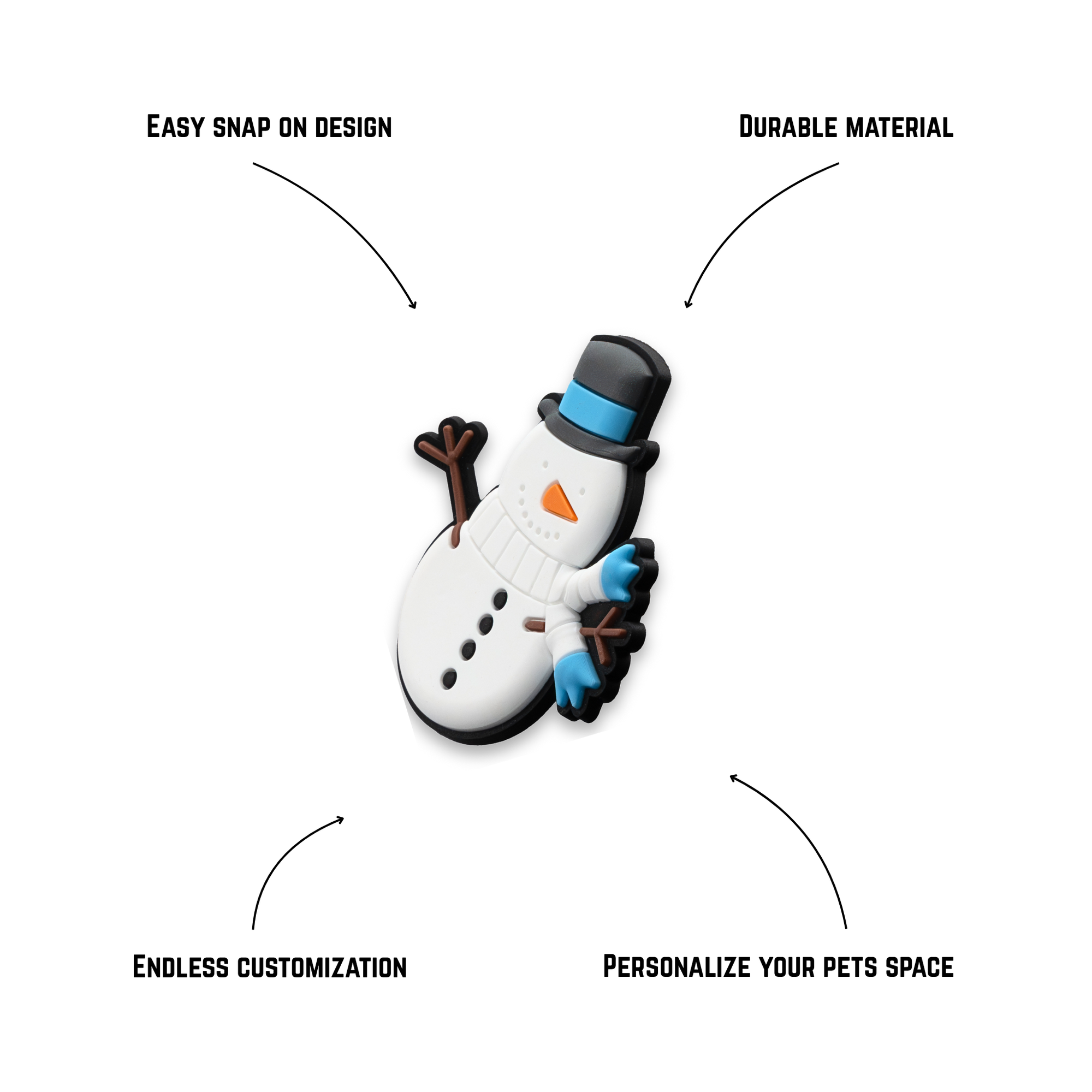 Blue hat snowman charm side angle with labeled features durable Christmas crate decoration