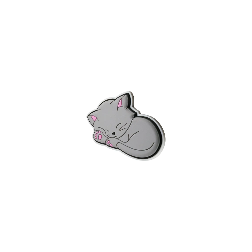 Pet crate accessories gray sleeping kitty crate charm side view Crate Charms snap-on decoration