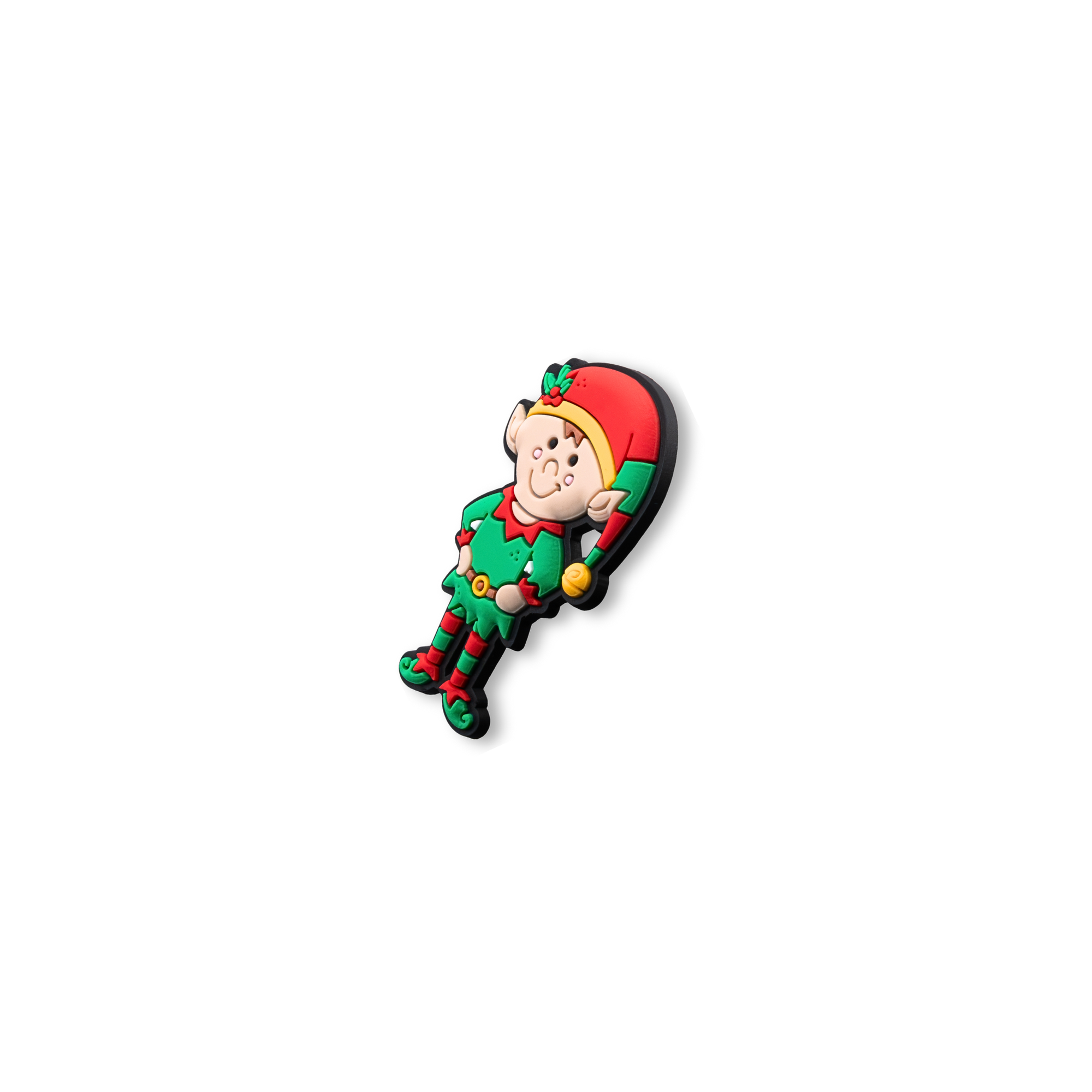 Side angle of Christmas Elf charm green outfit with red hat festive pet crate charm
