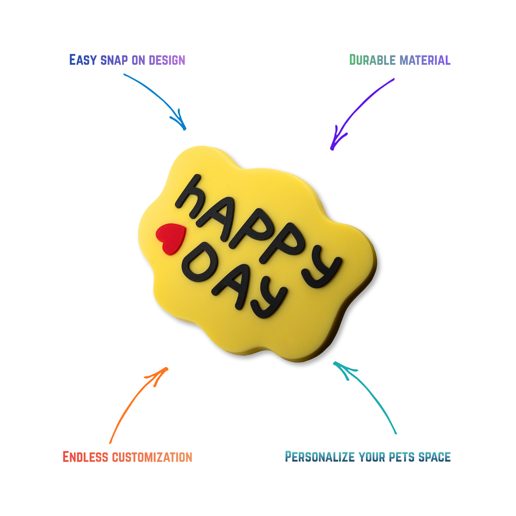 Happy Day snap-on crate charm with easy attachment and durable construction