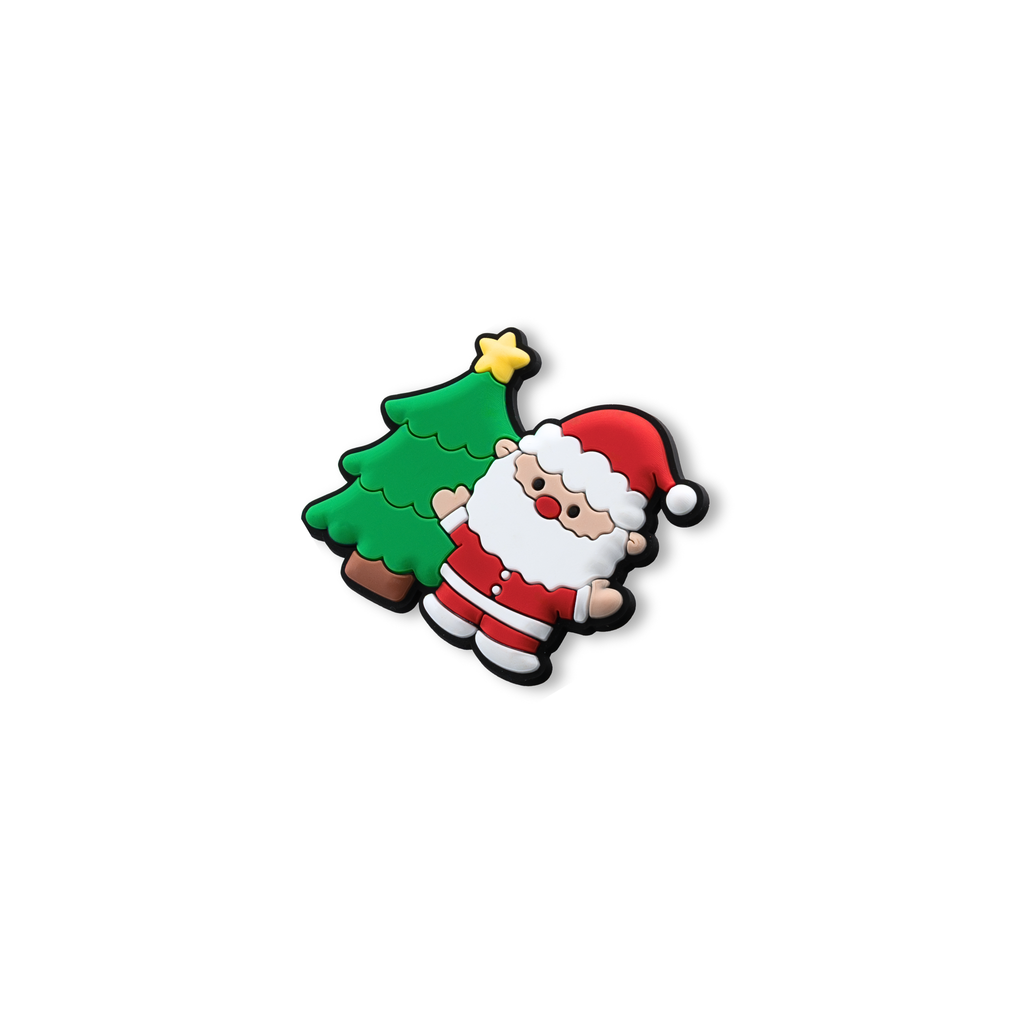 Side view of Santa and Christmas tree charm holiday snap-on pet crate decor