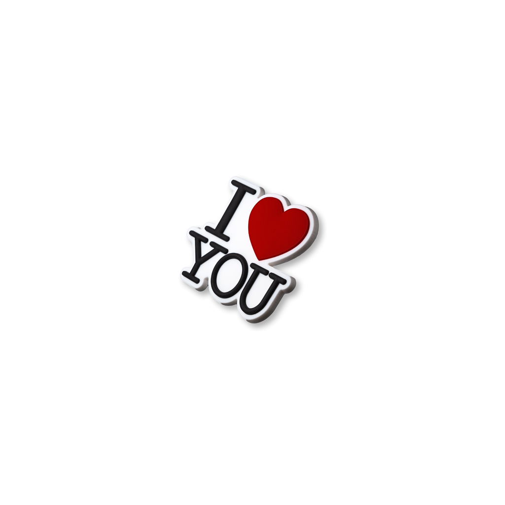 black and white i heart you crate charm shown at angle