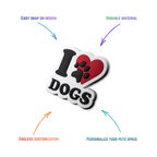 I Love Dogs snap-on crate charm with easy attachment and durable construction