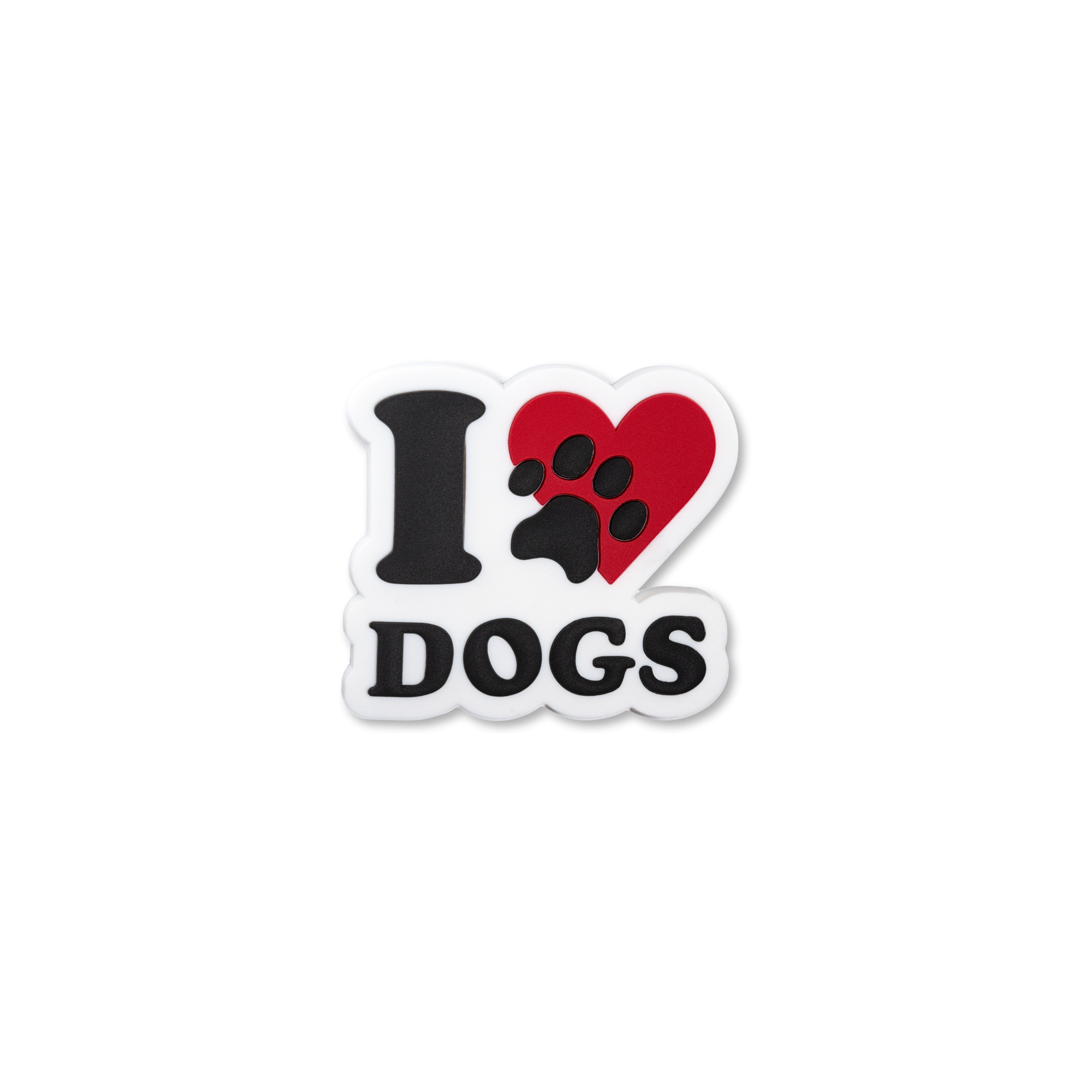 I Love Dogs decorative charm with red heart and black paw print