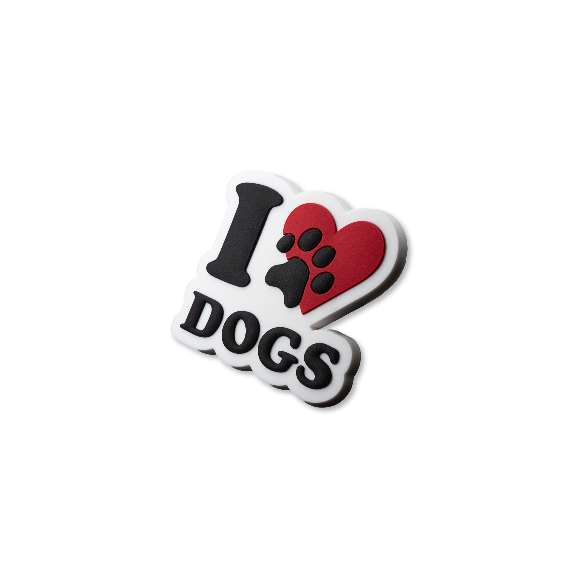 I Love Dogs crate charm shown at angle with dimensional design