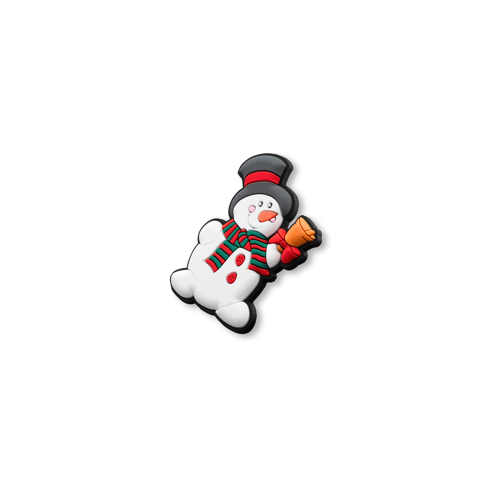 Side view of snowman with bell charm holiday snap-on pet crate decoration