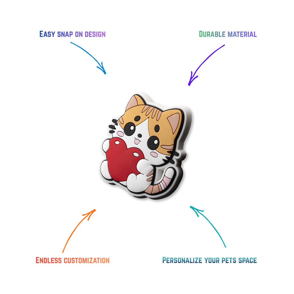 Kitty heart snap-on crate charm with easy attachment and durable construction