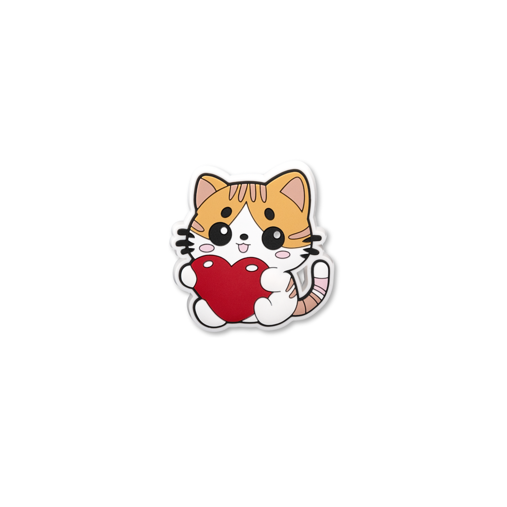 Kawaii orange tabby cat decorative charm holding red heart