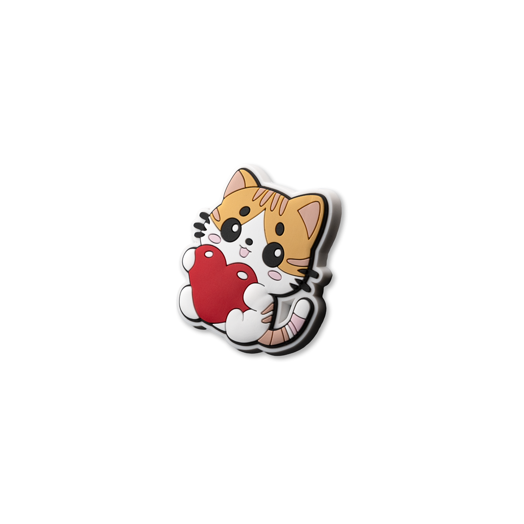 Kitty heart crate charm shown at angle with dimensional design