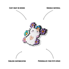 Pet crate accessories flower kitty crate charm features benefits callout Crate Charms snap-on decoration
