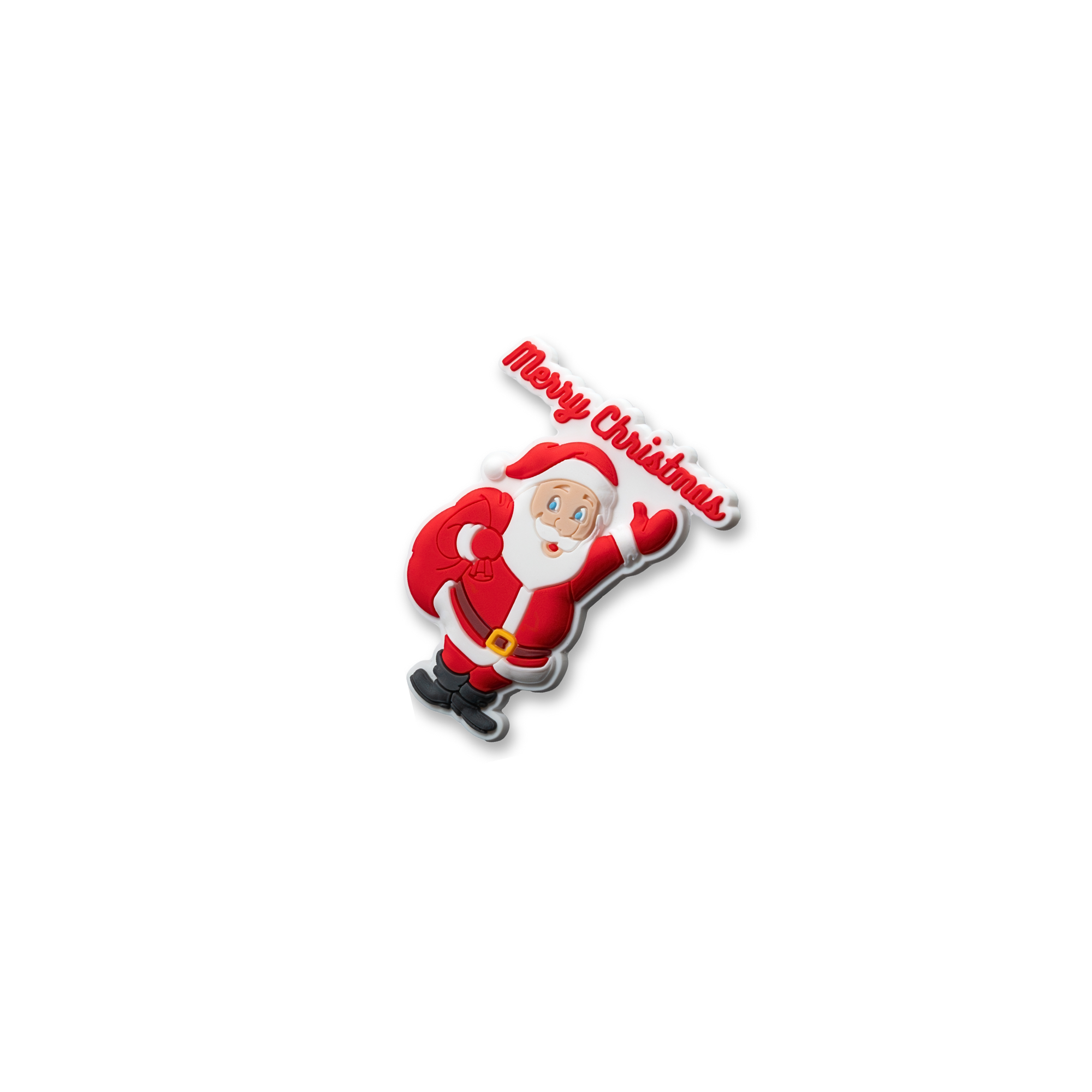 Side view of Merry Christmas Santa charm holiday snap-on pet crate decor