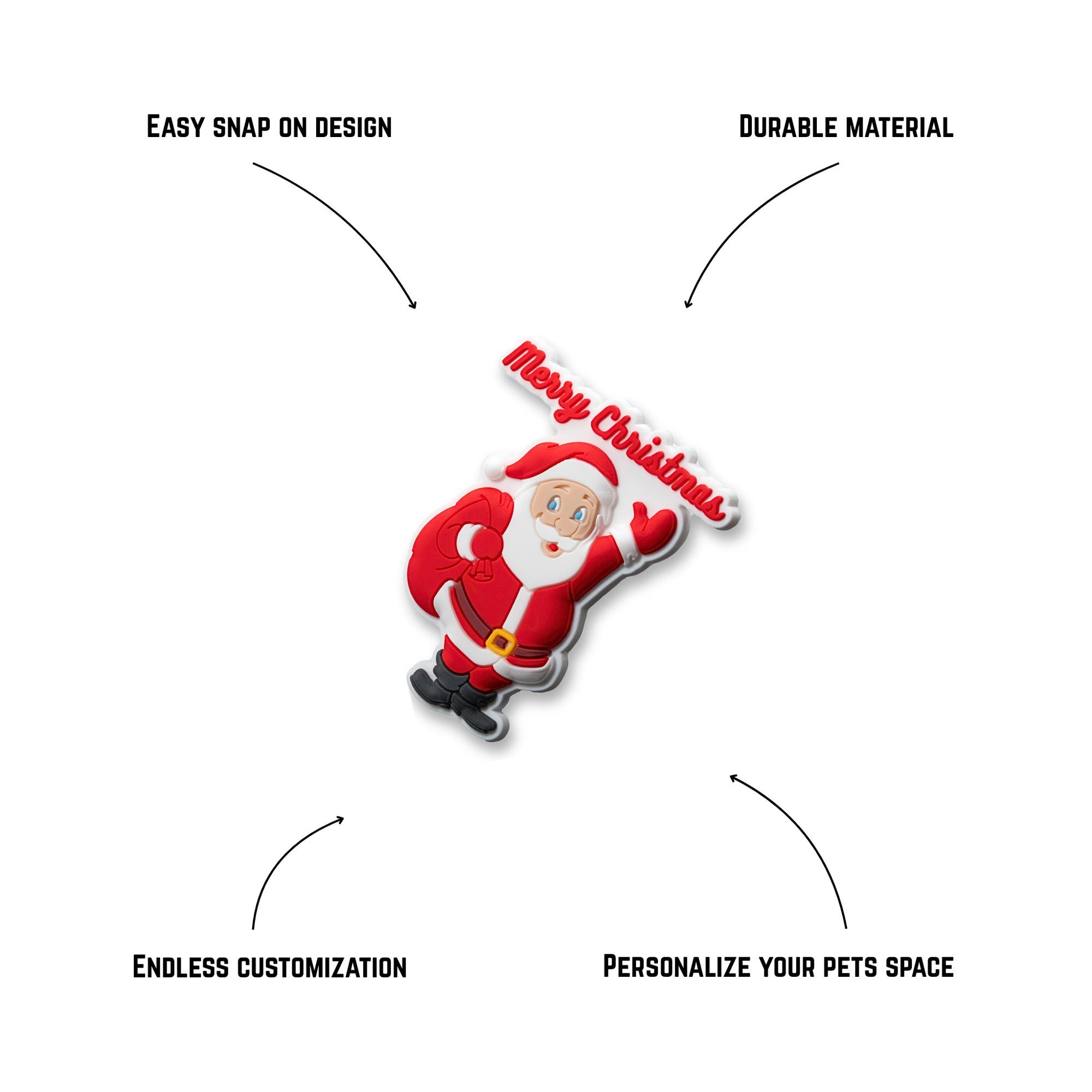 Merry Christmas Santa charm side angle with labeled features festive crate decoration
