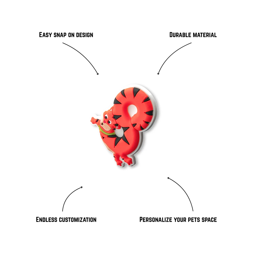 Pet crate accessories number eight crate charm features benefits callout Crate Charms snap-on durable customizable