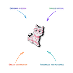 white kitty in heart pijamas snap-on charm features: easy attachment and durable construction