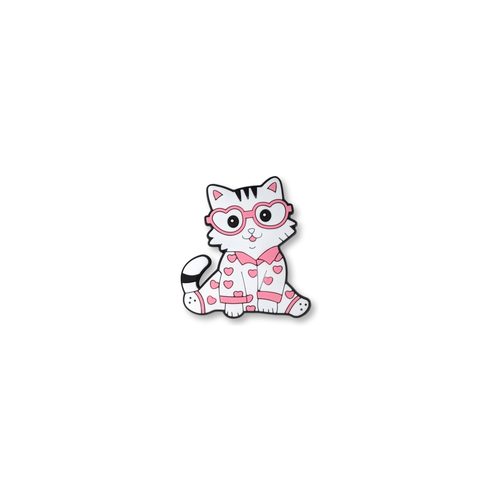 white kitty in heart pijamas crate charm front