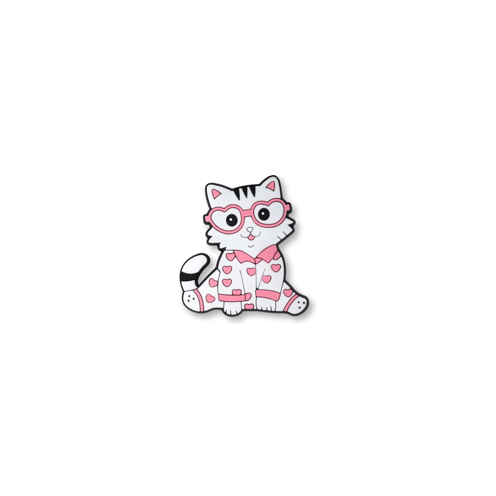 white kitty in heart pijamas crate charm front