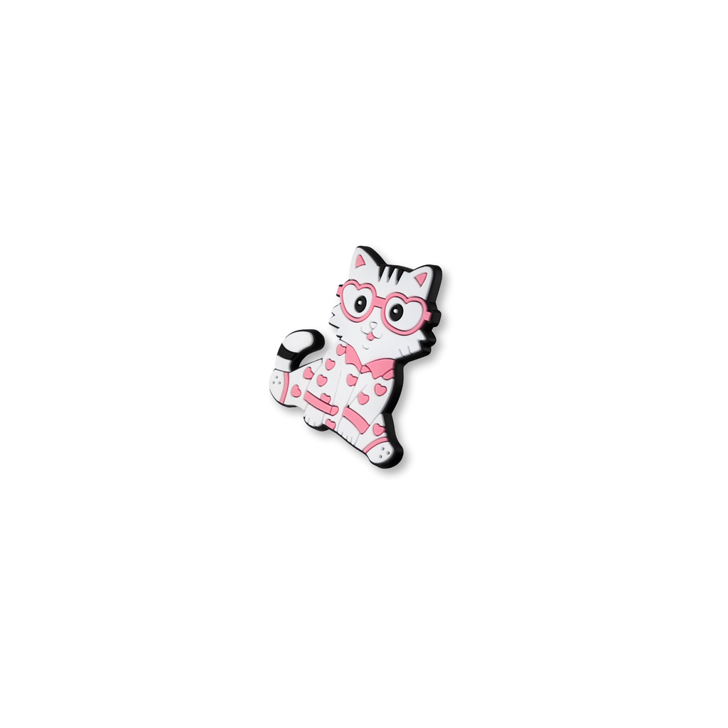 white kitty in heart pijamas crate charm shown at angle
