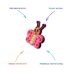 Pink butterfly snap-on crate charm with easy attachment and durable construction