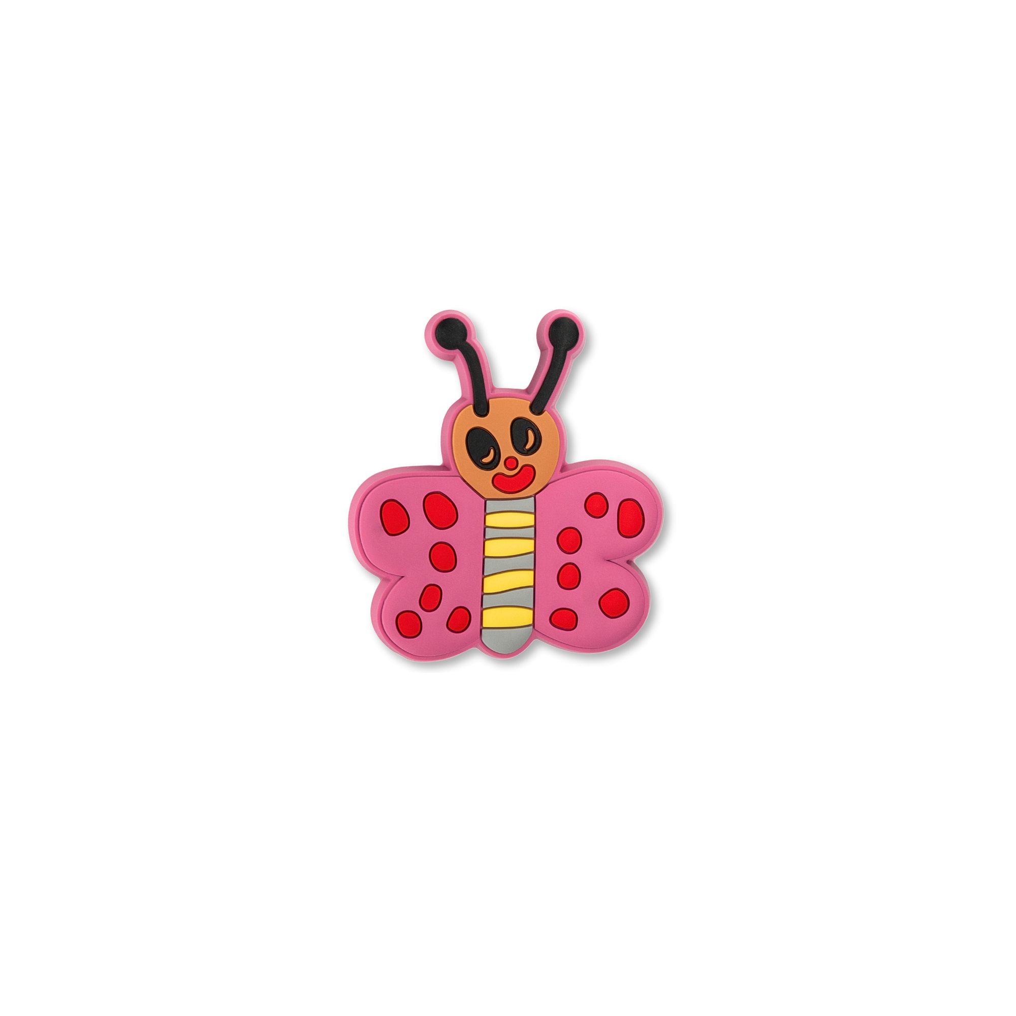 Kawaii pink butterfly decorative charm with smiling face and red spotted wings