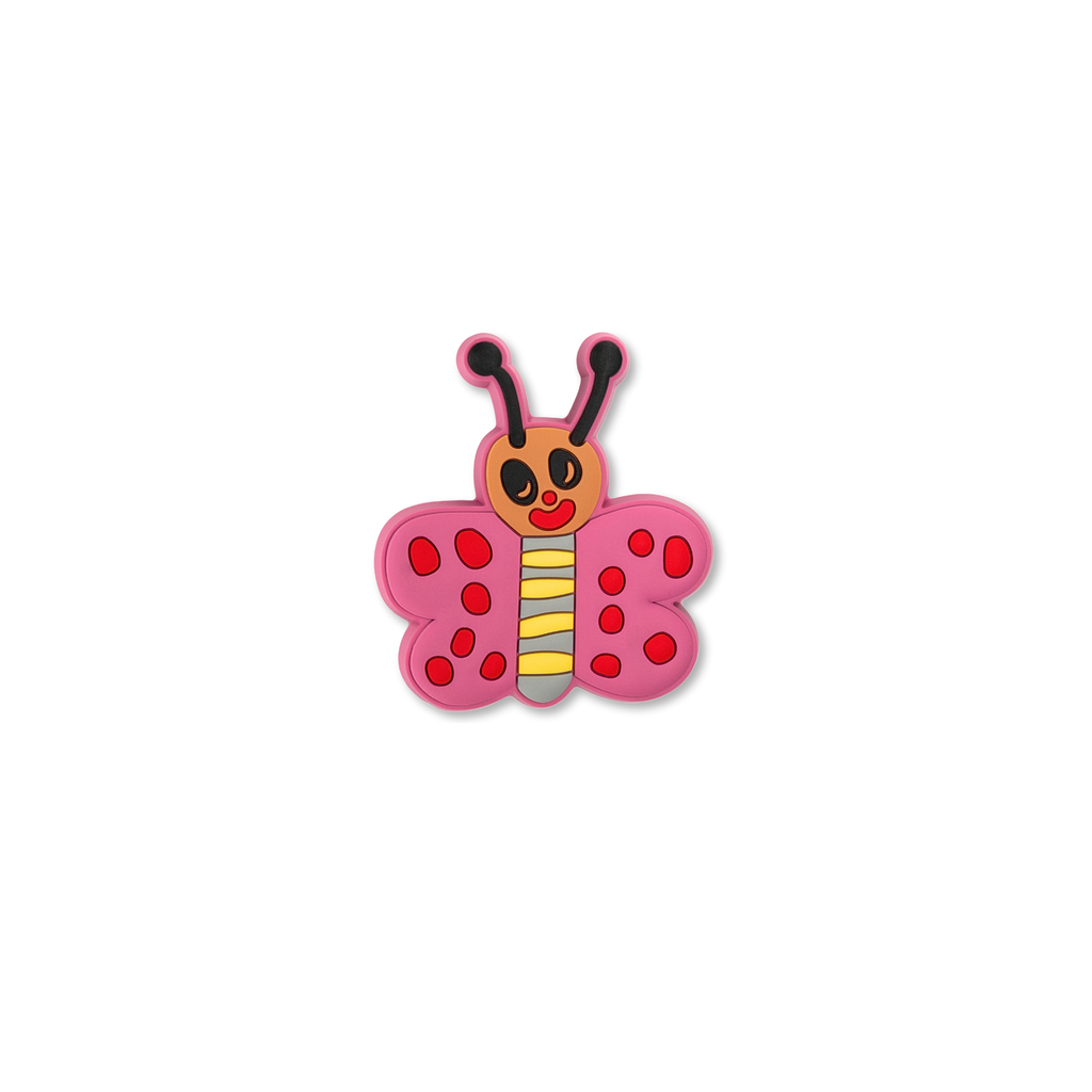 Kawaii pink butterfly decorative charm with smiling face and red spotted wings