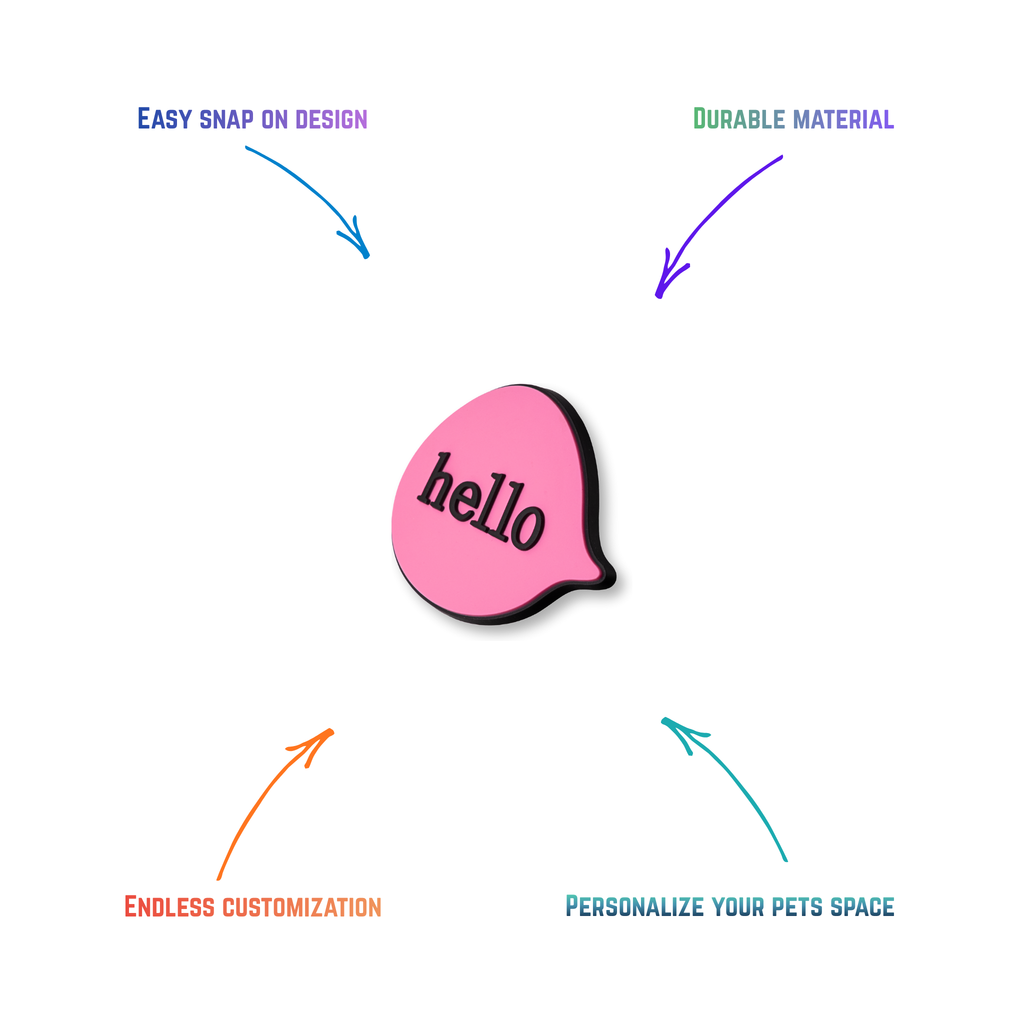 pink chat bubble hello snap-on charm features: easy attachment and durable construction