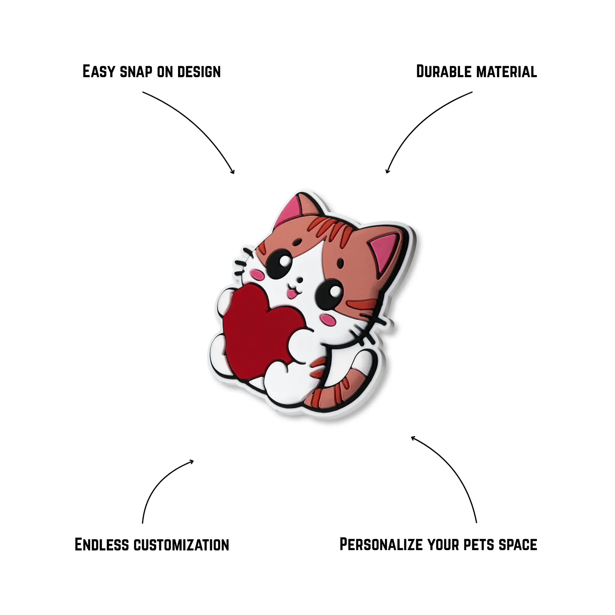 Pet crate accessories kitty love crate charm features benefits callout Crate Charms snap-on decoration