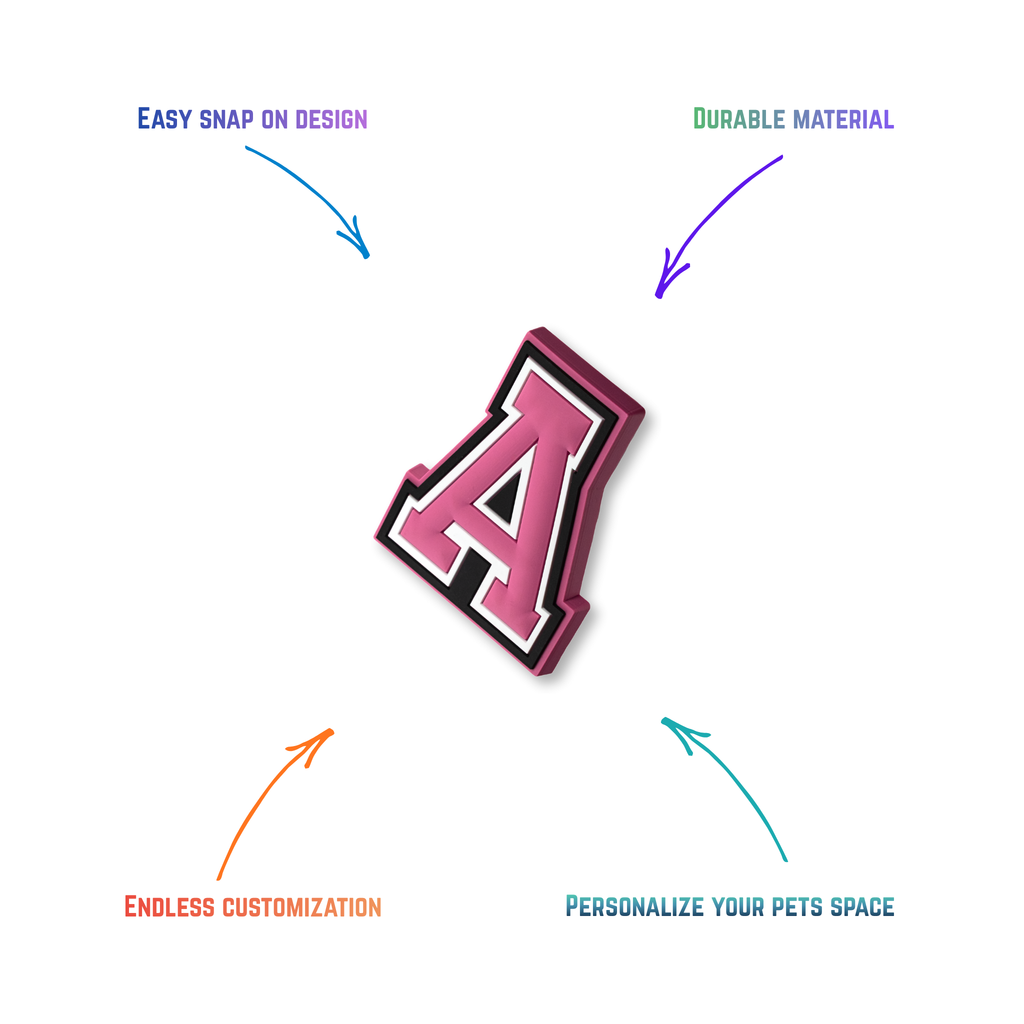 pink and white letter a snap-on charm features: easy attachment and durable construction