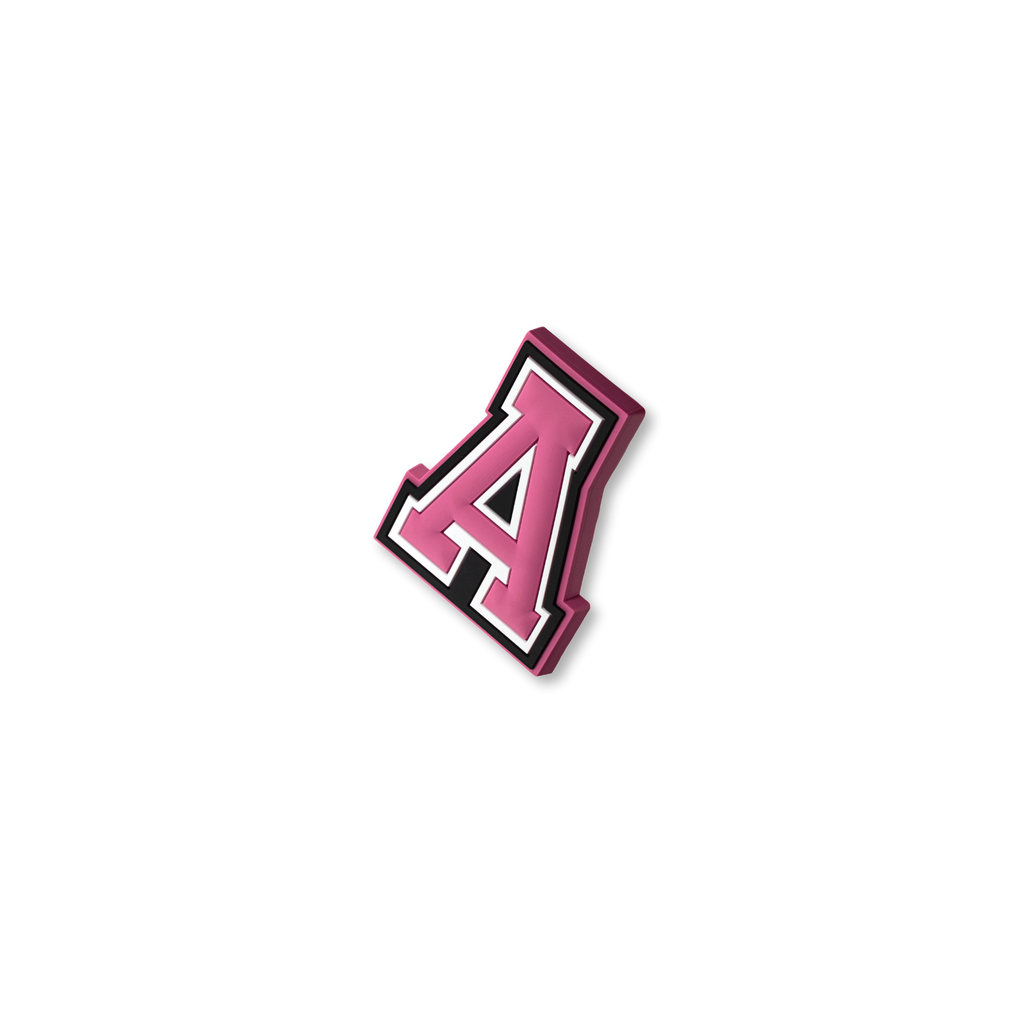 pink and white letter a crate charm shown at angle