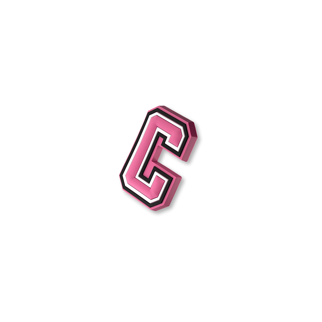 pink and white letter c crate charm shown at angle
