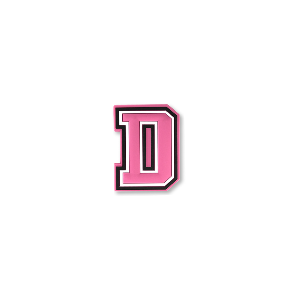 pink and white letter d crate charm front