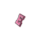 pink and white letter e crate charm shown at angle