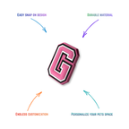 pink and white letter g snap-on charm features: easy attachment and durable construction