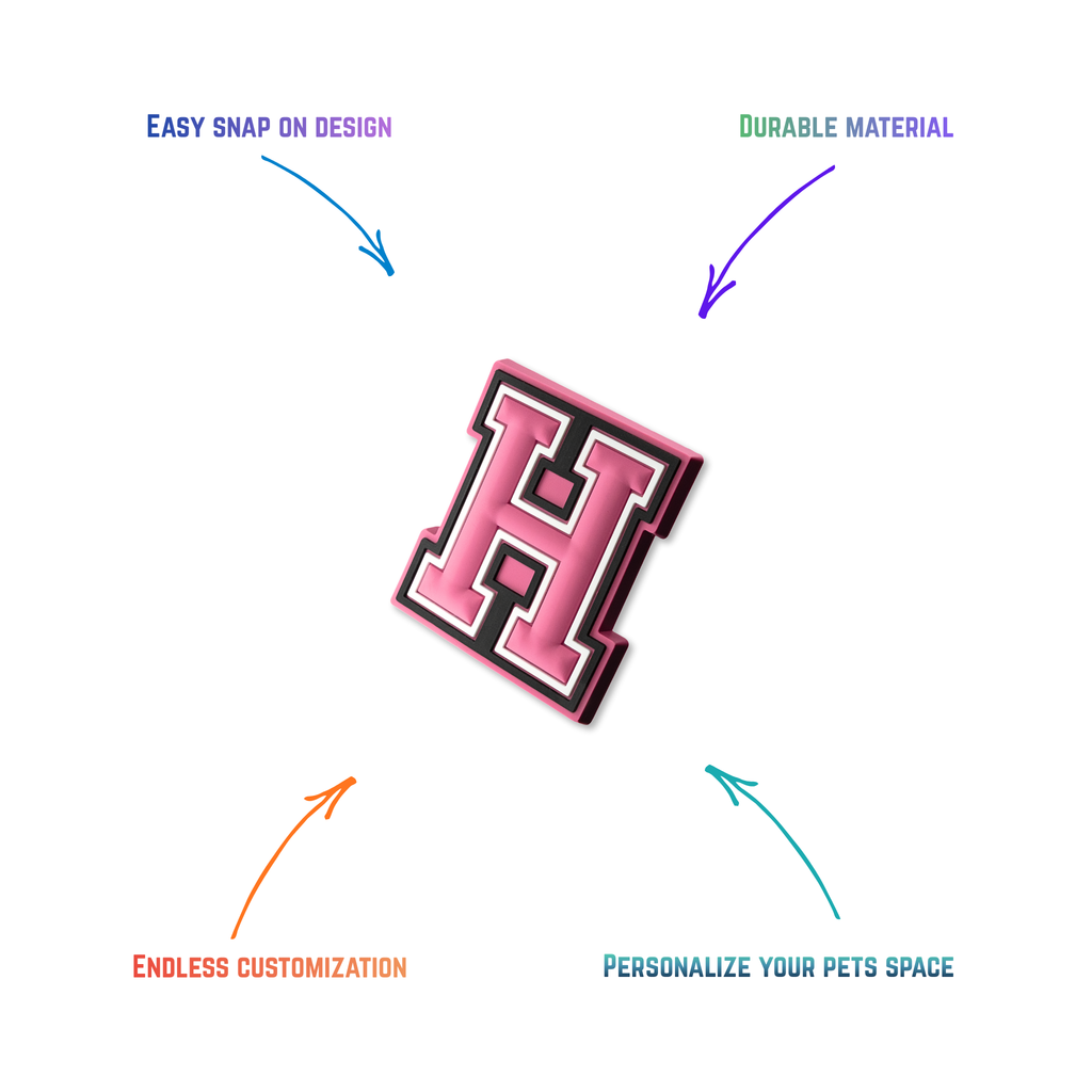 pink and white letter h crate charm front