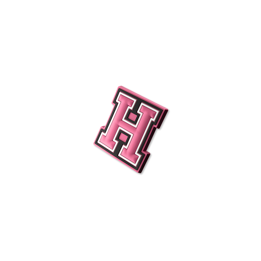 pink and white letter h crate charm shown at angle