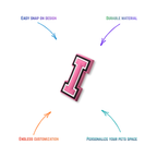 pink and white letter i snap-on charm features: easy attachment and durable construction