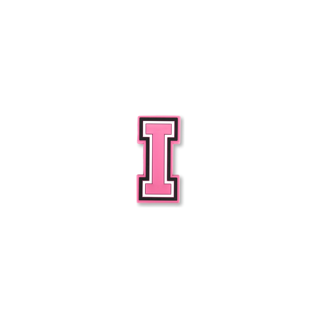 pink and white letter i crate charm front