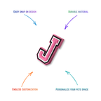 pink and white letter j snap-on charm features: easy attachment and durable construction