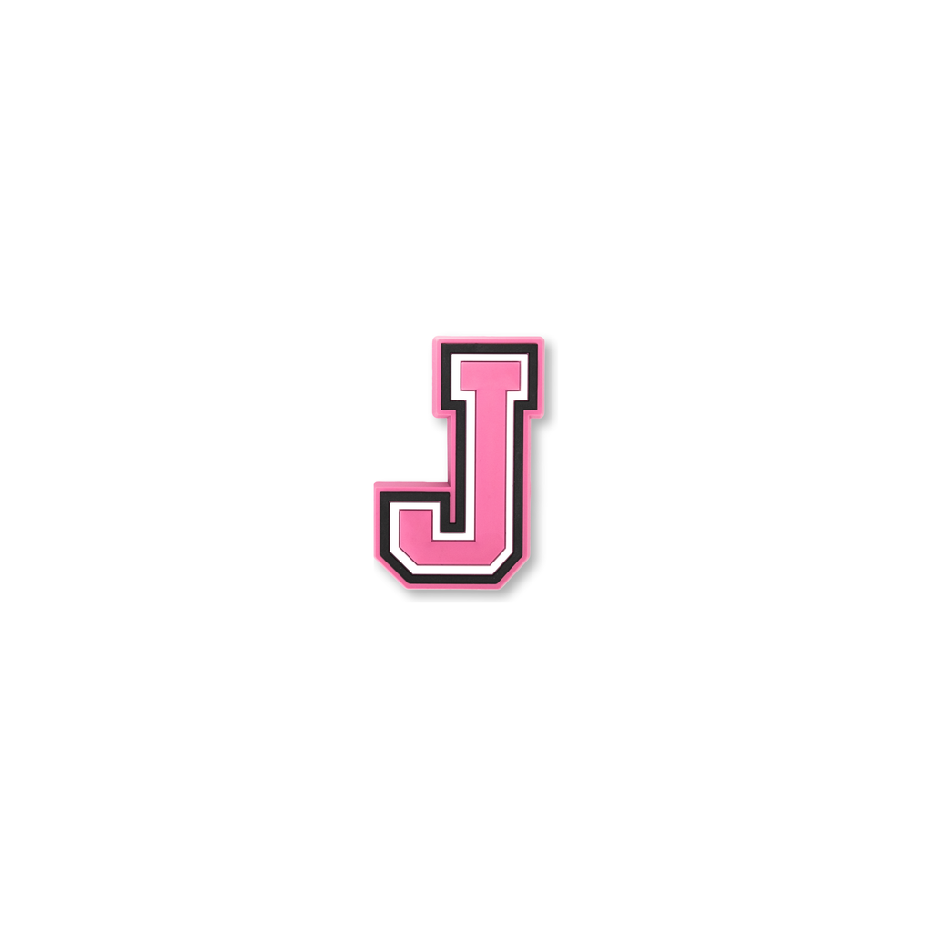 pink and white letter j crate charm front