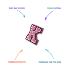 pink and white letter k snap-on charm features: easy attachment and durable construction