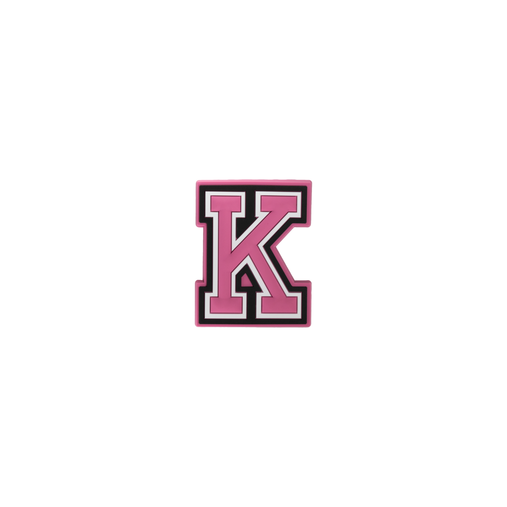 pink and white letter k crate charm front