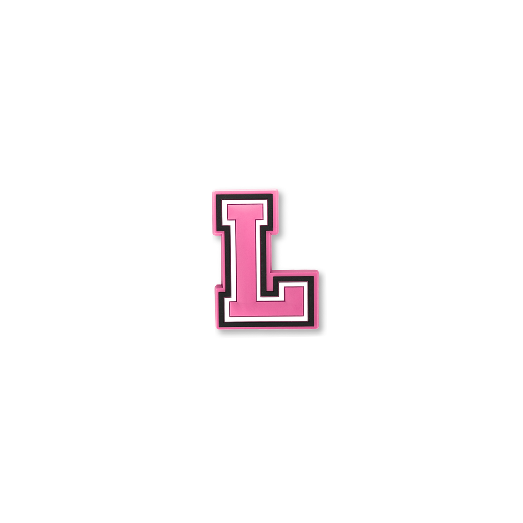 pink and white letter l crate charm front