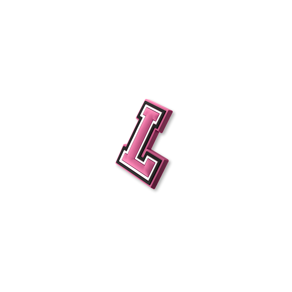 pink and white letter l crate charm shown at angle